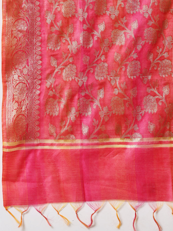 Woven Banarasi Chanderi Unstitched Suit With Dupatta