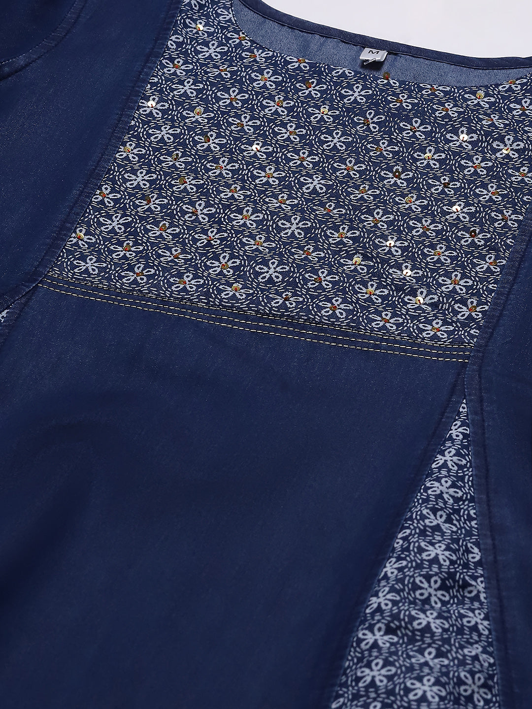 Neck Printed Denim Kurta