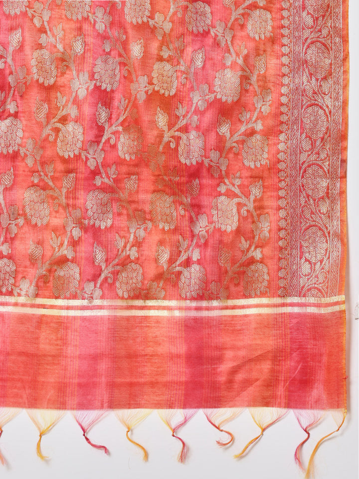 Woven Banarasi Chanderi Unstitched Suit With Dupatta
