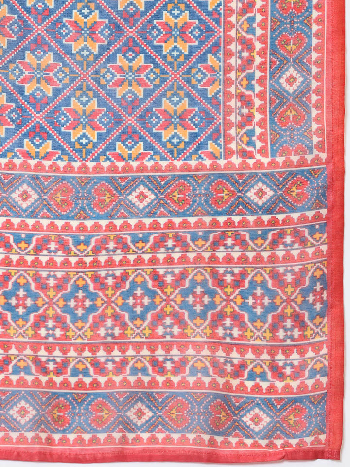 Printed Chanderi Unstitched Suit Piece With Dupatta