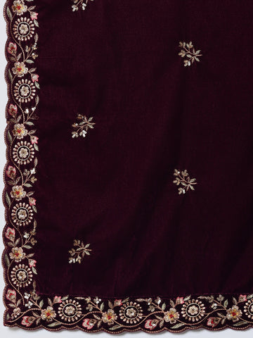 Neck Embroidered Velvet Unstitched Suit Piece With Dupatta