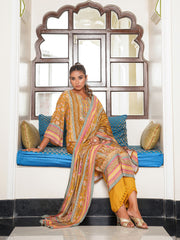 Sequins Embroidery Muslin Kurta With Pants & Dupatta