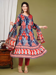 Printed Chanderi Kurta With Pants & Dupatta