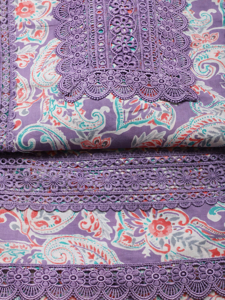 Embroidered Cotton Blend Unstitched Suit With Pant &amp; Dupatta
