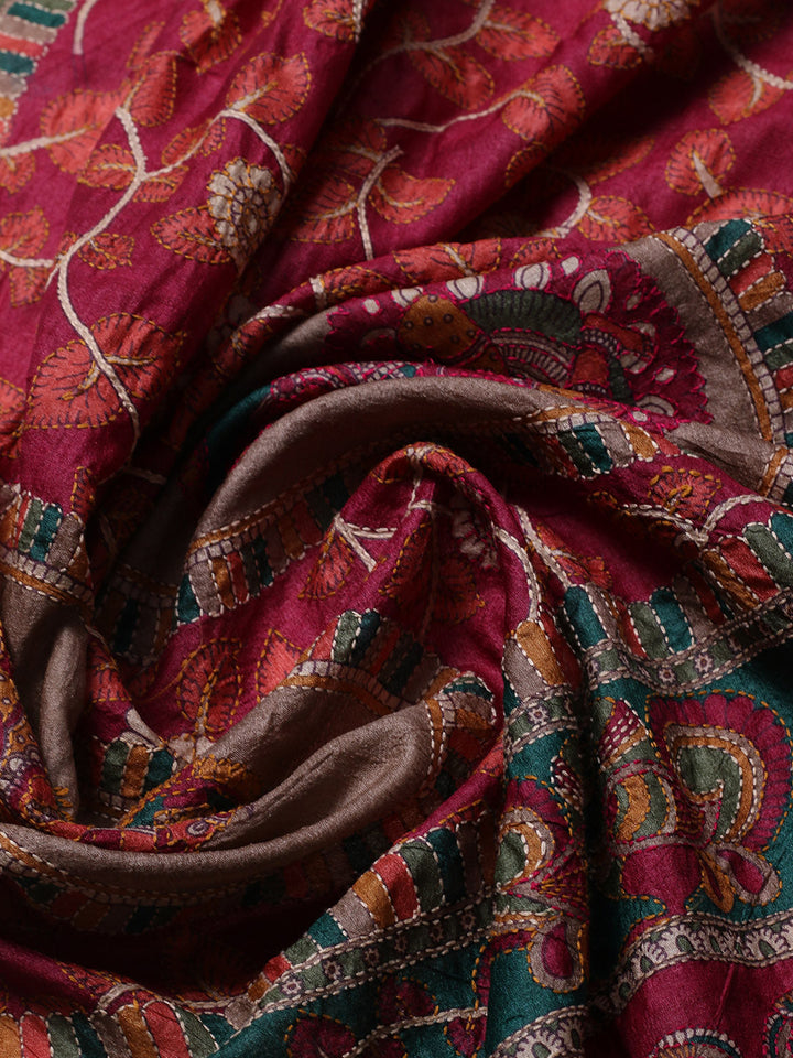 Printed Tussar Unstitched Kurta With Pant &amp; Dupatta