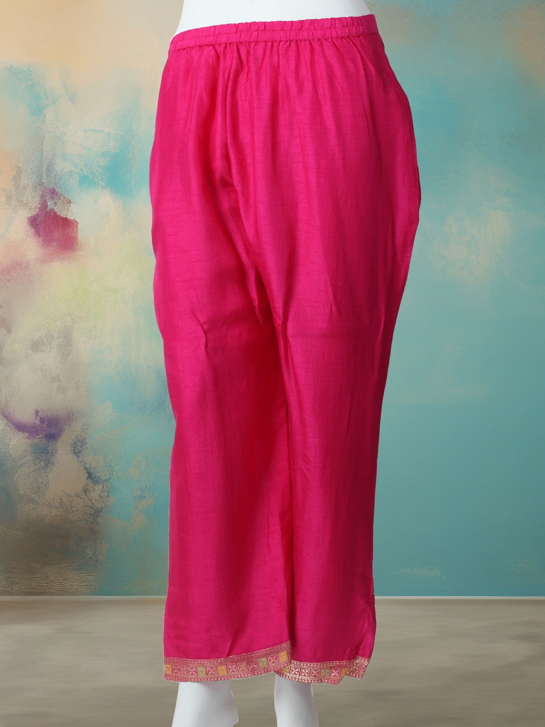 Embroidered Art Silk Stitched Kurta With Pant &amp; Dupatta