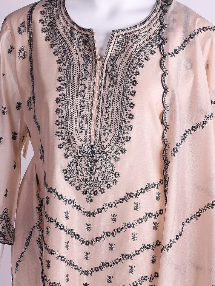 Embroidered Chanderi Kurta With Pant &amp; Dupatta
