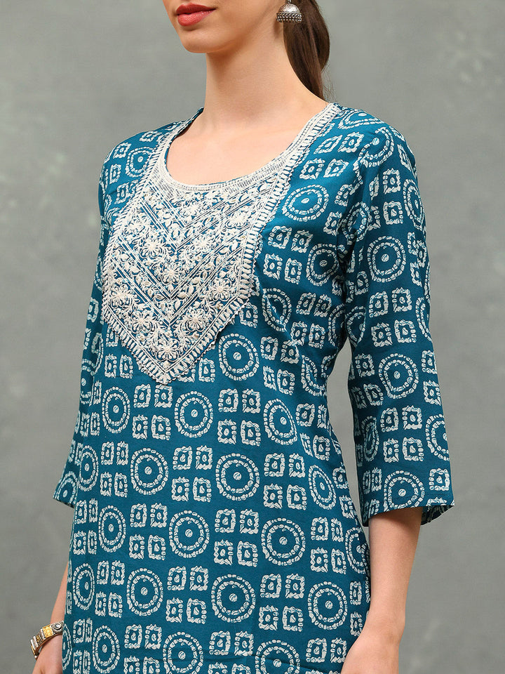 Printed Cotton Blend Kurta With Pants &amp; Dupatta