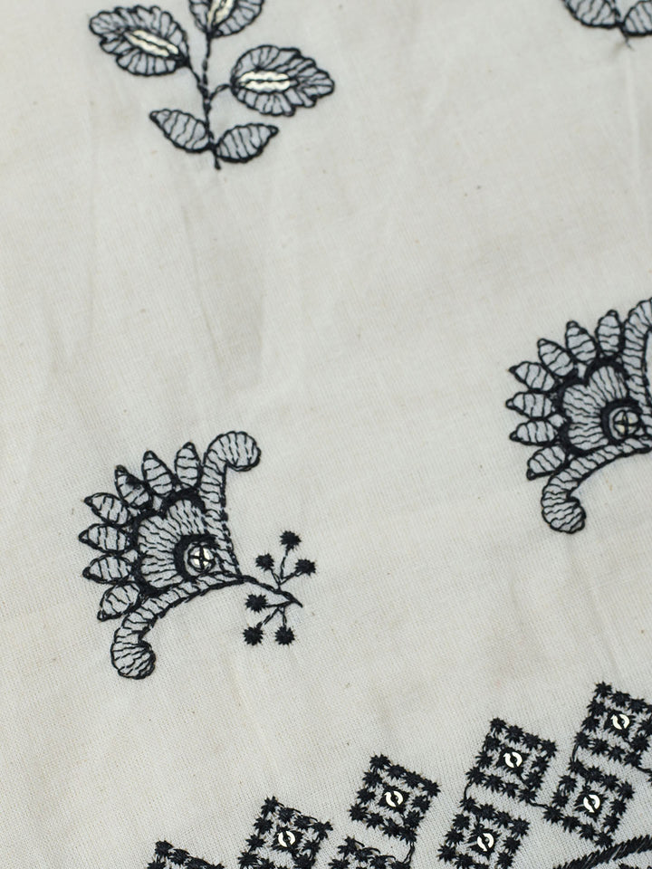 Embroidered Cotton Blend Unstitched Suit With Pant &amp; Dupatta