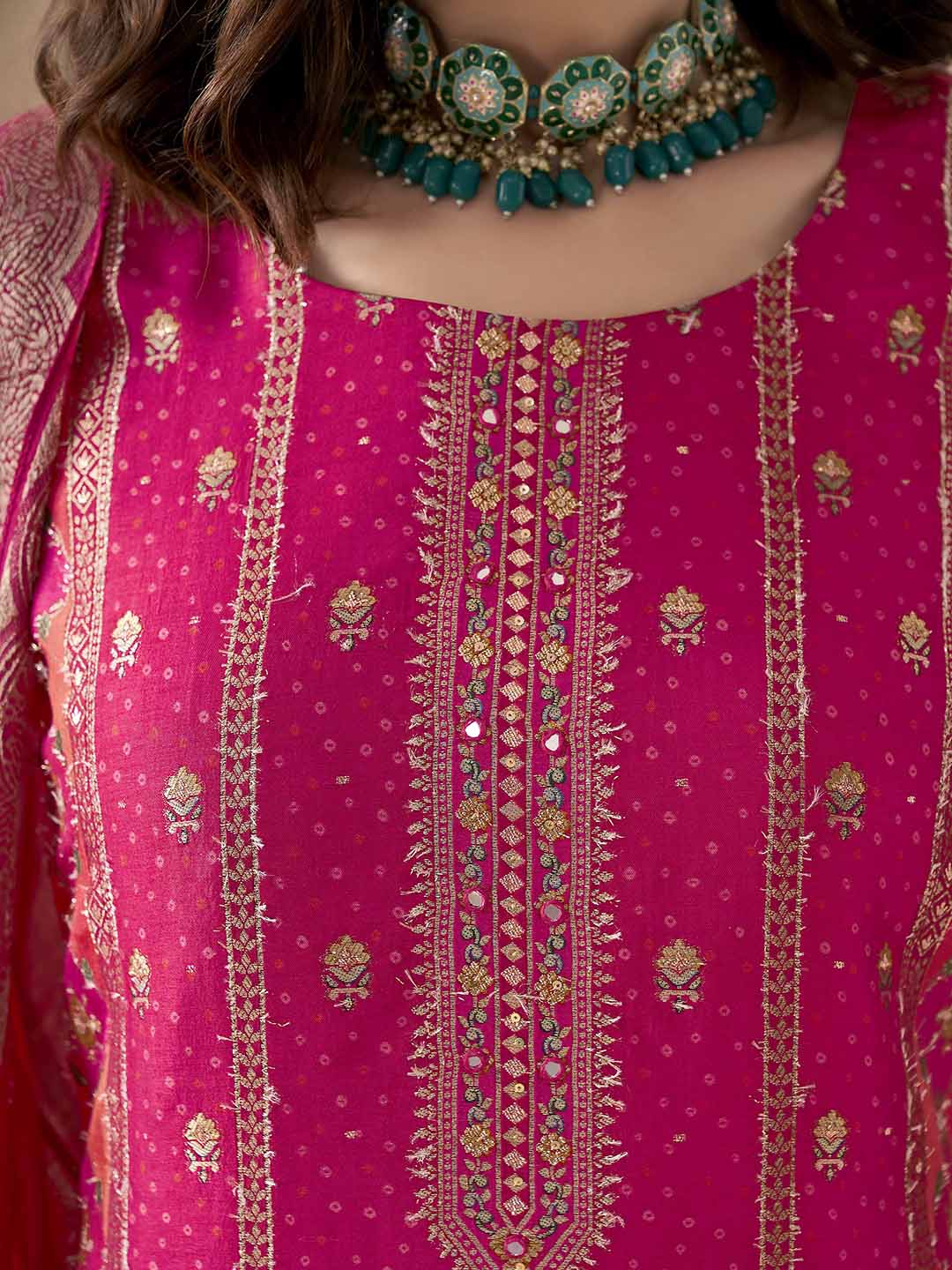 Embroidered Silk Kurta With Pant &amp; Dupatta