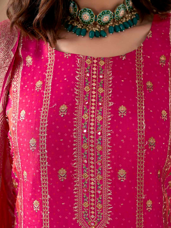 Embroidered Silk Kurta With Pant &amp; Dupatta