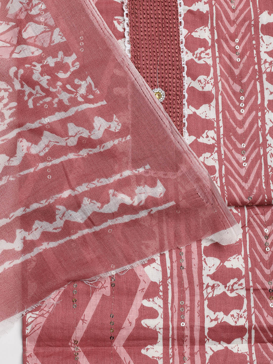 Printed Cotton Blend Unstitched Suit With Dupatta