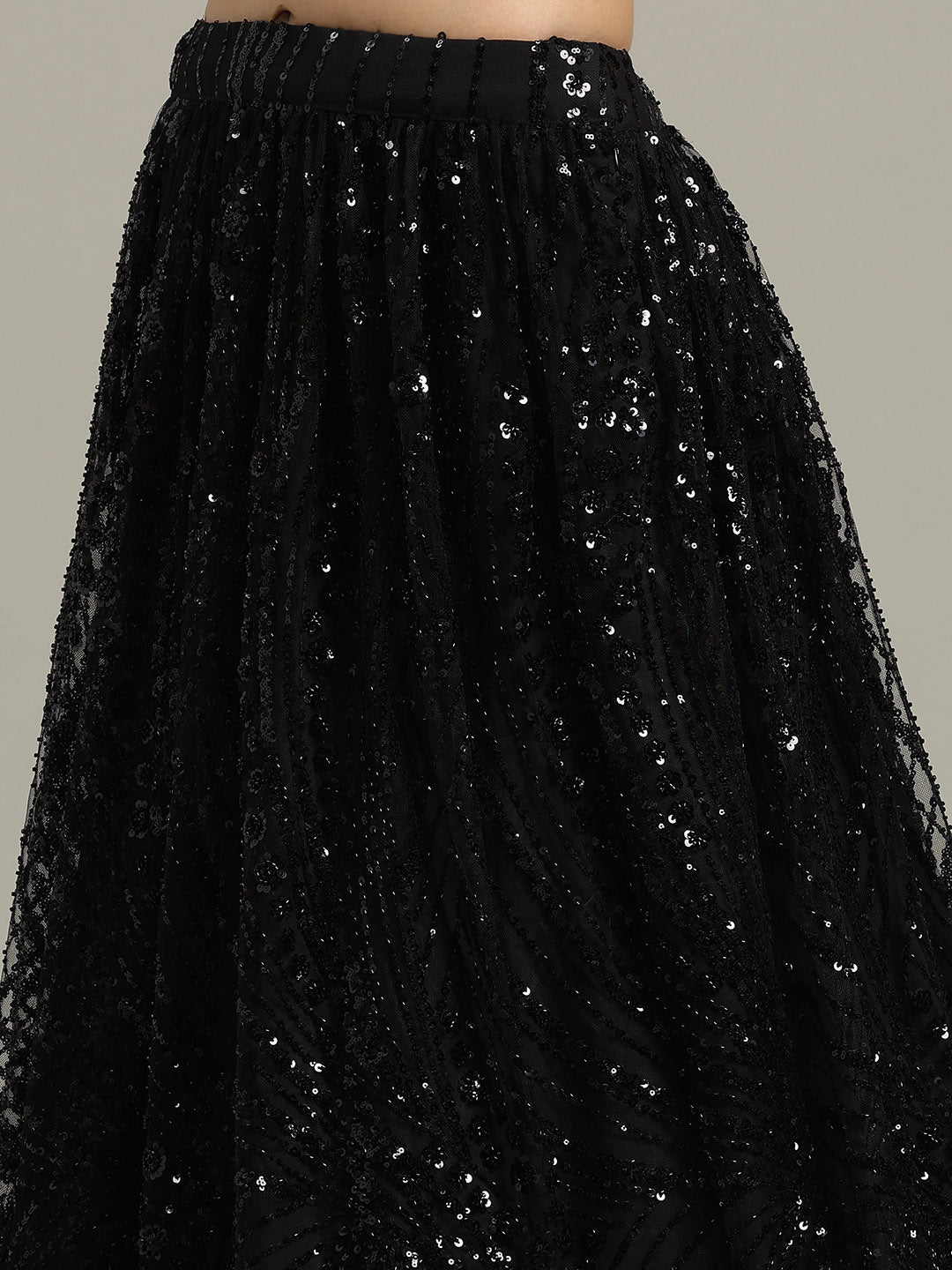 Sequin Embroidery Net Choli With Lehenga &amp; Dupatta