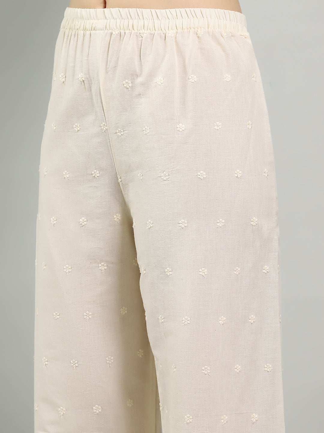 Neck Embroidered Cotton Blend Kurta With Pants