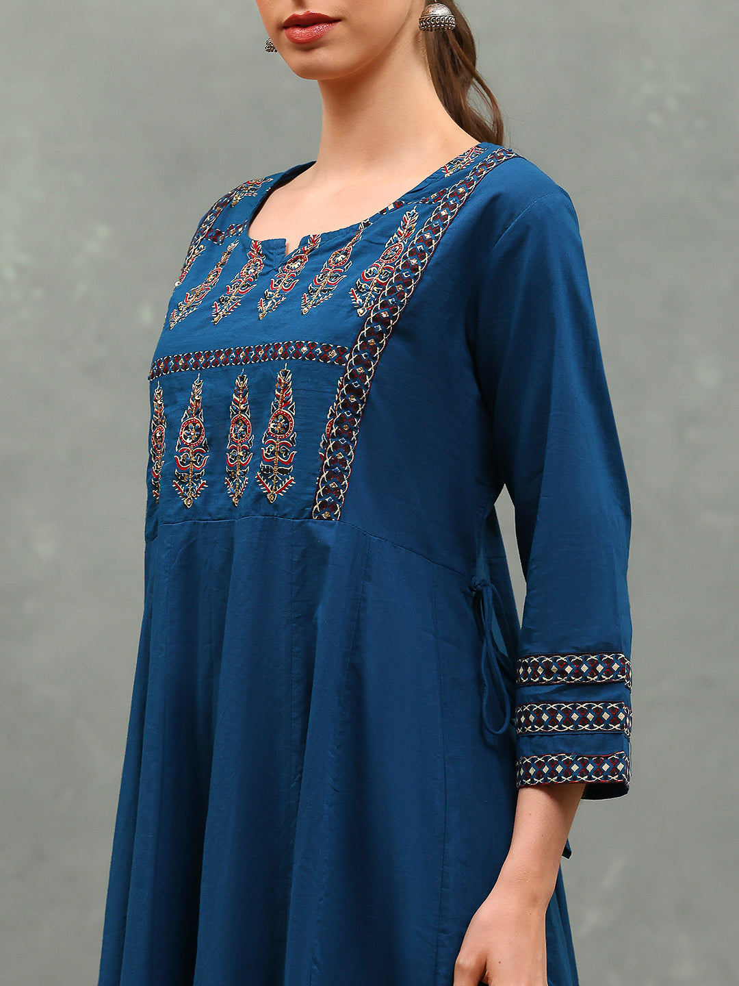 Embroidered Cotton Kurta With Pants & Dupatta