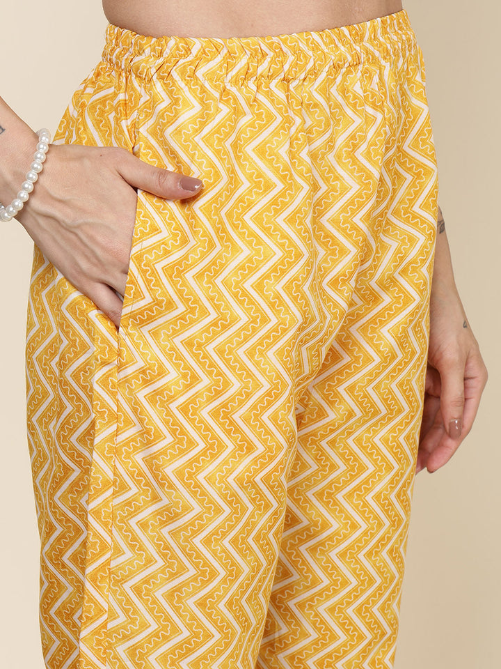 Printed Cotton Blend Kurta With Pants &amp; Dupatta