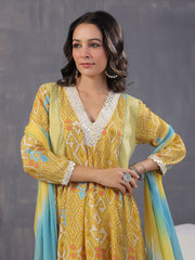 Neck Embroidery Muslin Kurta With Pants & Dupatta