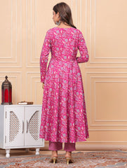 Printed Cotton Blend Kurta With Pants & Dupatta