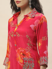 Floral Printed Crepe Kurta With Pants