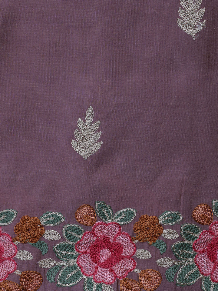 Neck Embroidered Chanderi Unstitched Suit With Dupatta