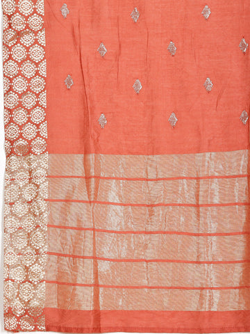 Neck Embroidered Chanderi Unstitched Suit Piece With Dupatta