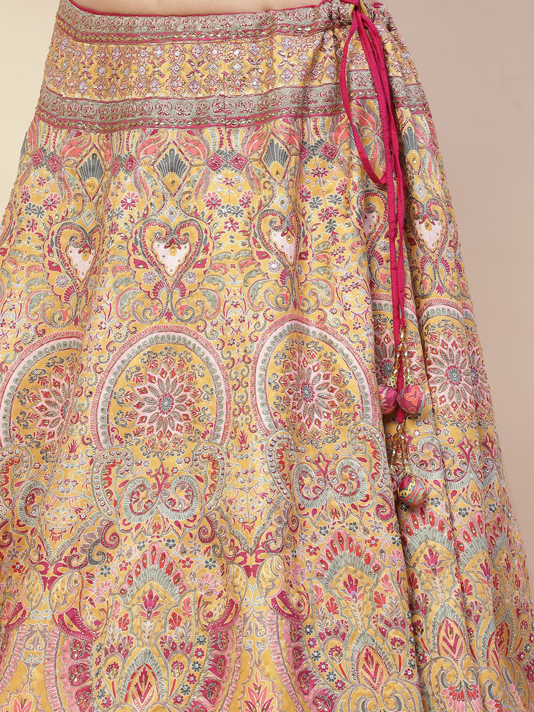 Printed & Thread Embroidered Choli With Unstitched Lehenga & Dupatta