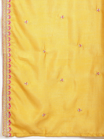 Neck Embroidered Chanderi Unstitched Suit Piece With Dupatta