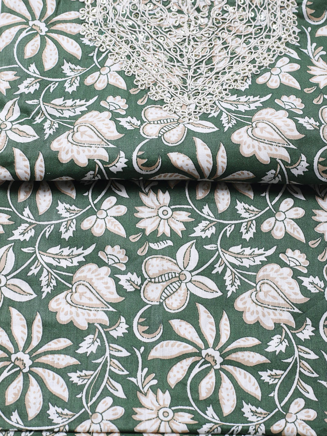 Printed Cotton Blend Unstitched Suit With Pant &amp; Dupatta