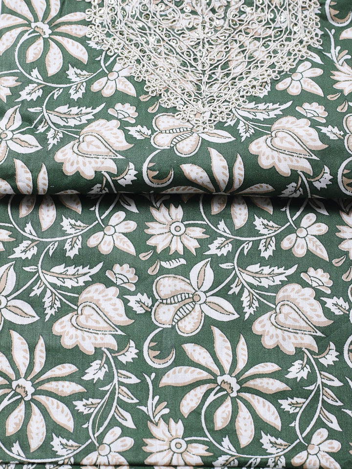 Printed Cotton Blend Unstitched Suit With Pant &amp; Dupatta