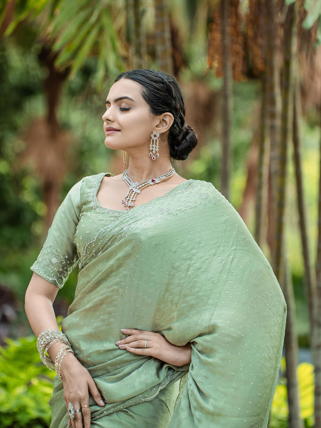 Cutdana Embroidered Chinon Saree