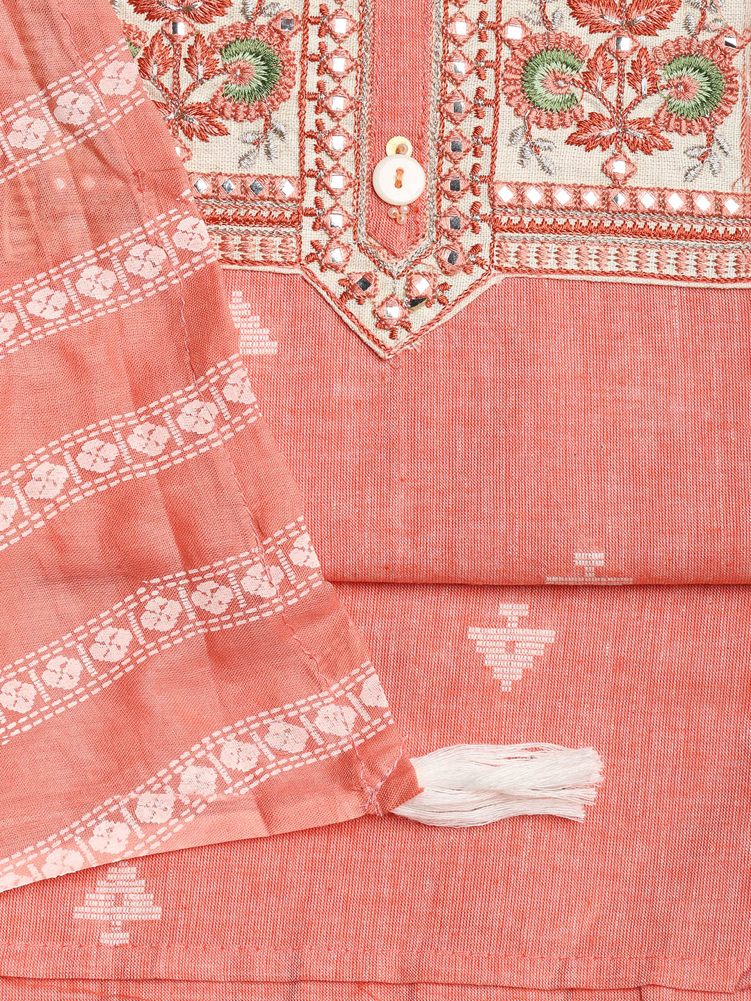 Neck Embroidered Cotton Blend Unstitched Suit With Dupatta