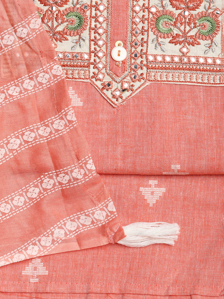 Neck Embroidered Cotton Blend Unstitched Suit With Dupatta