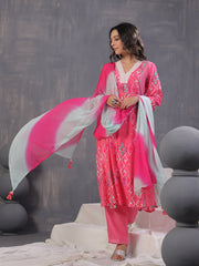 Neck Embroidery Muslin Kurta With Pants & Dupatta