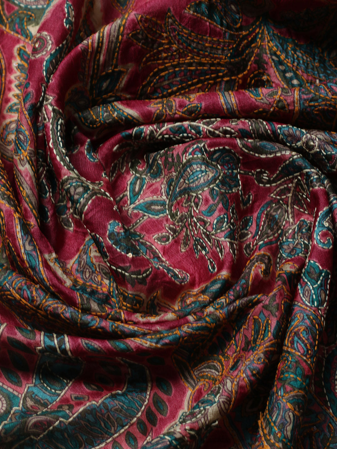 Printed Tussar Unstitched Kurta With Pant &amp; Dupatta
