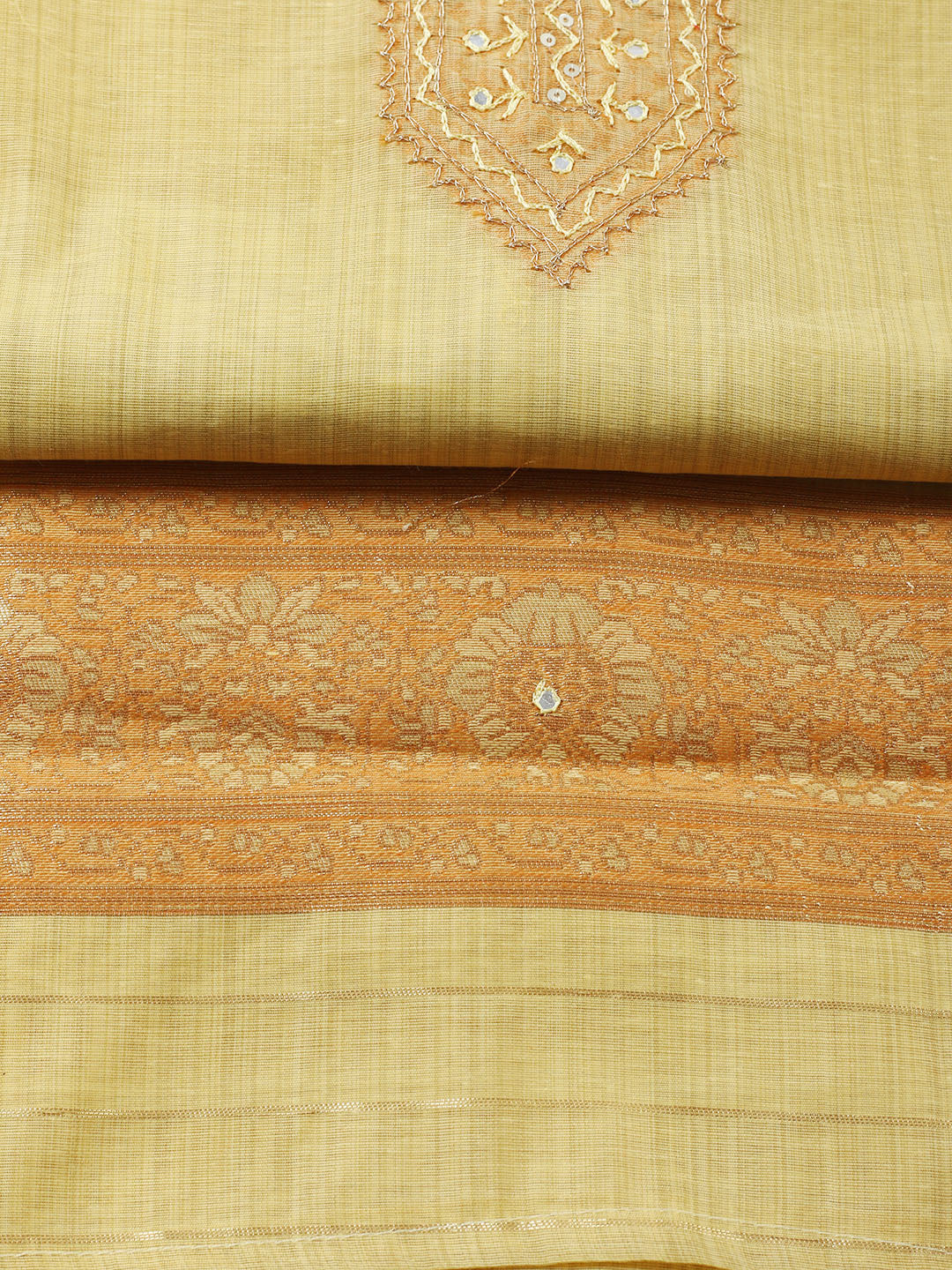 Embroidered Chanderi Unstitched Suit With Pant &amp; Dupatta