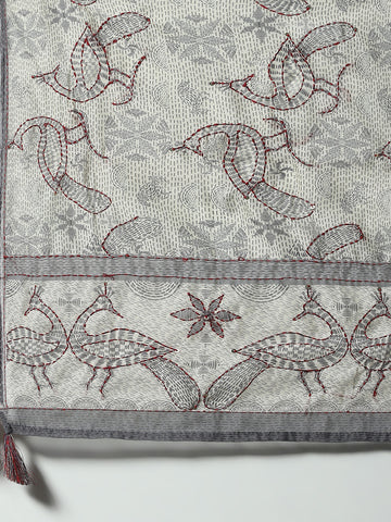 Kantha Work Printed Chanderi Unstitched Suit Piece With Dupatta