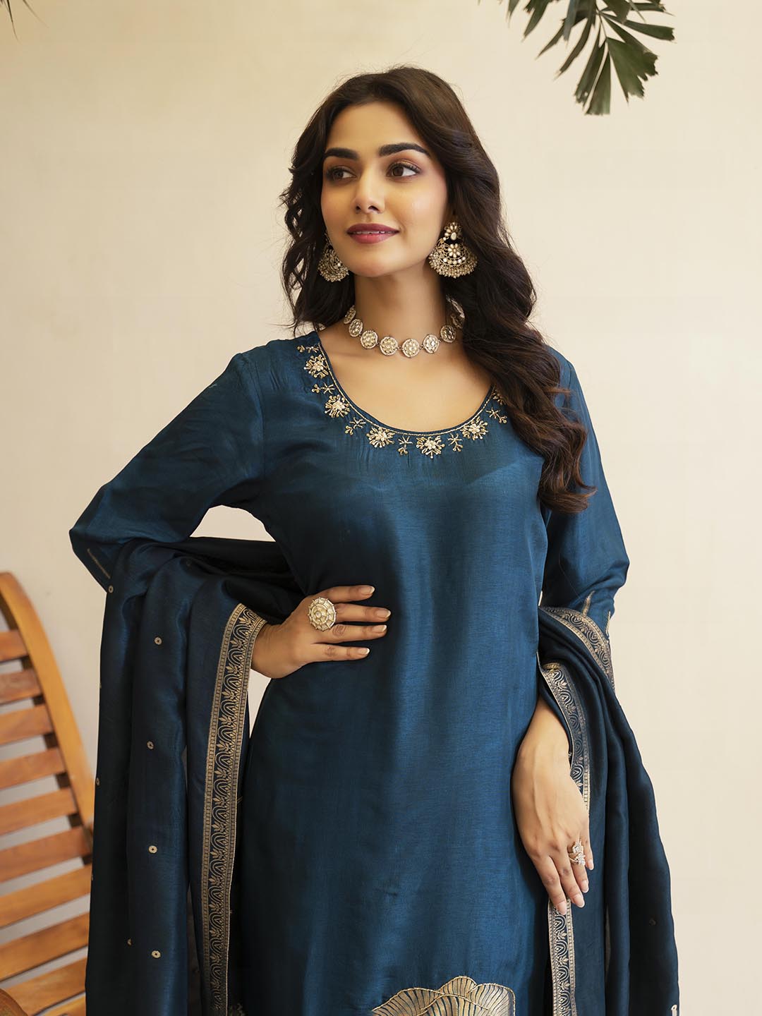 Woven Design Silk Kurta With Pant &amp; Dupatta