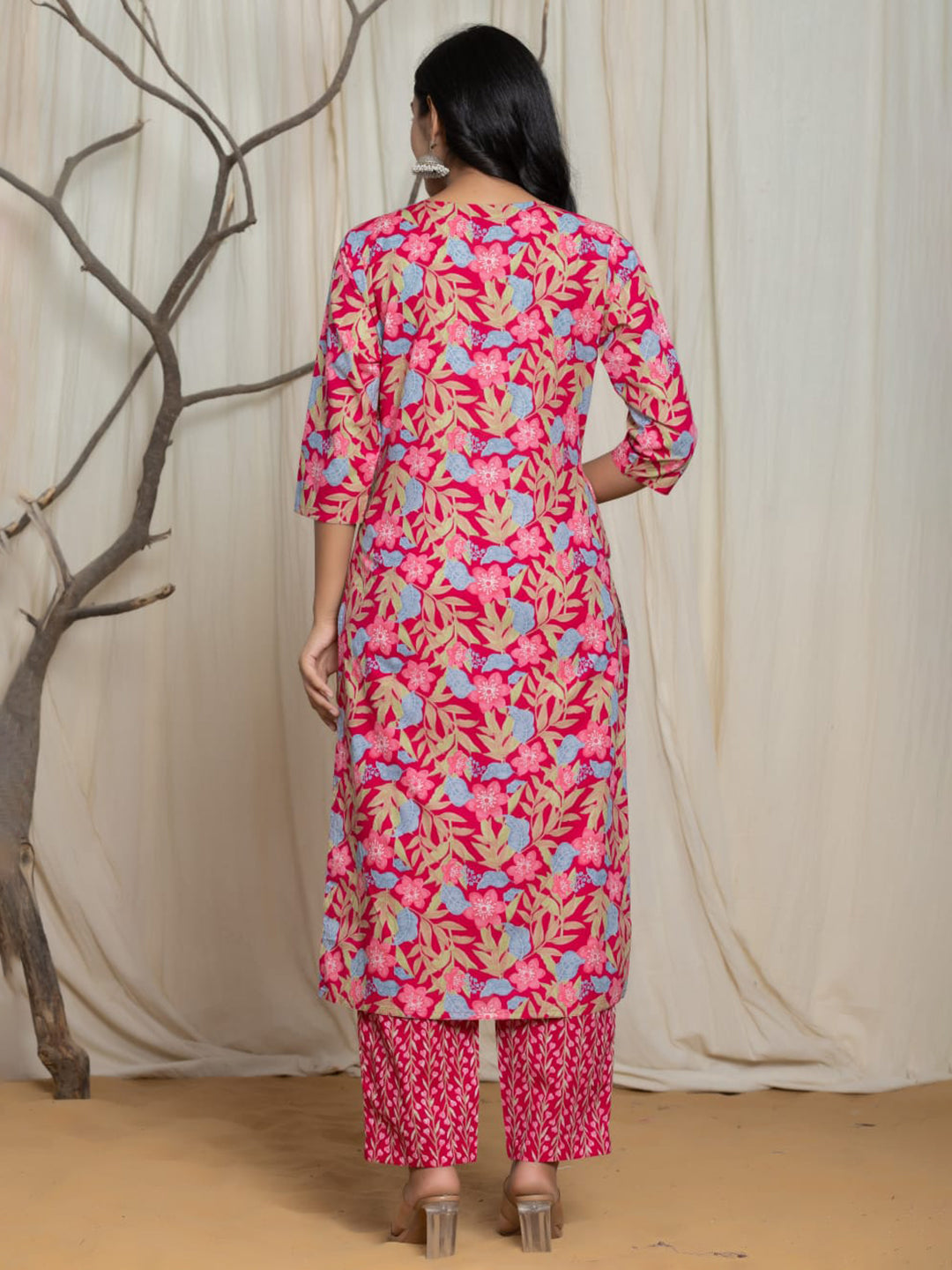 Printed Cotton Blend Kurta With Pants & Dupatta