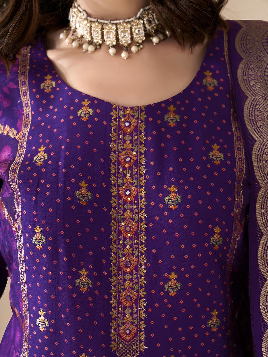 Embroidered Silk Kurta With Pant &amp; Dupatta