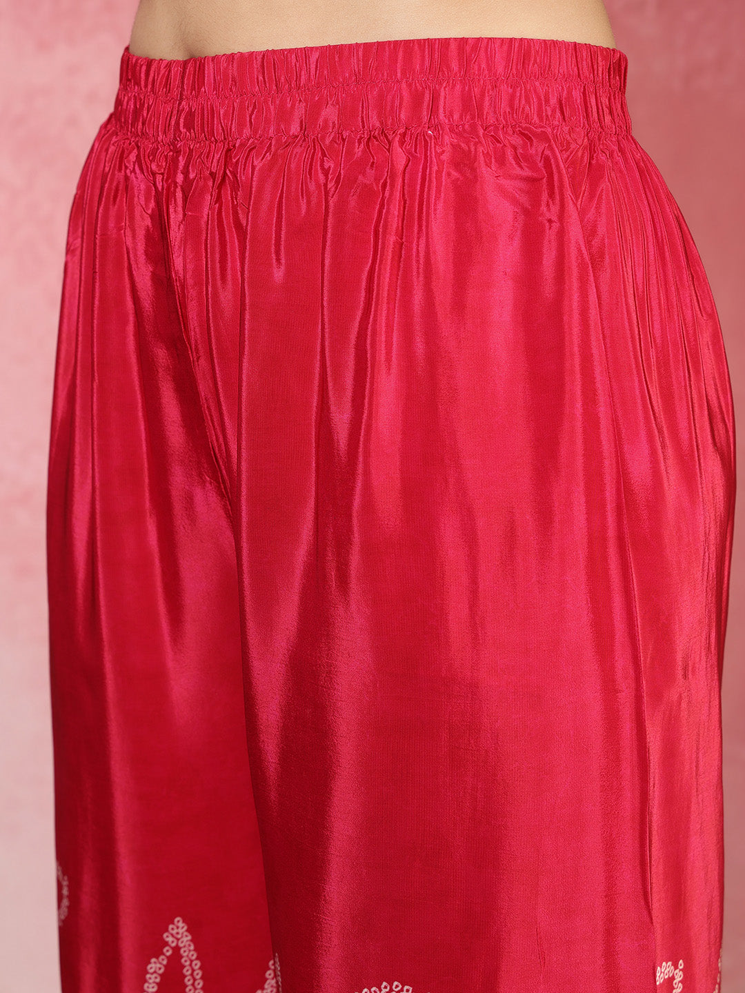 Hot Pink Crepe Printed A Line Kurta With Pant