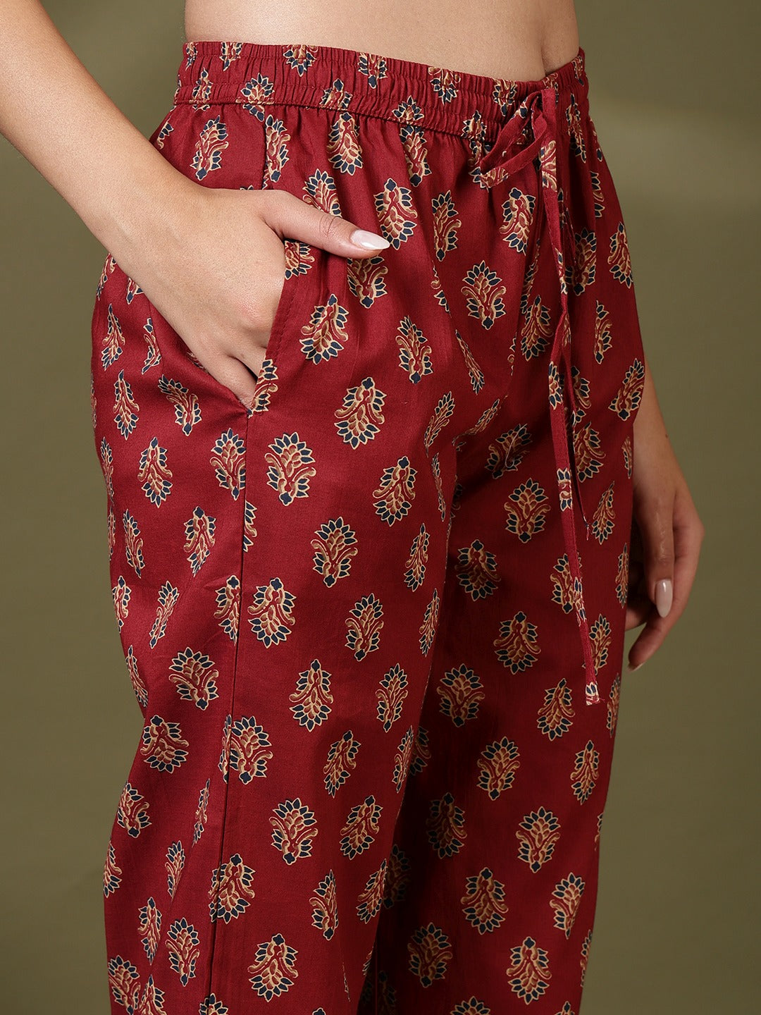 Printed Cotton Blend Kurta With Pant &amp; Dupatta