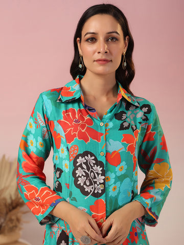 Floral Printed Muslin Kurta With Pants