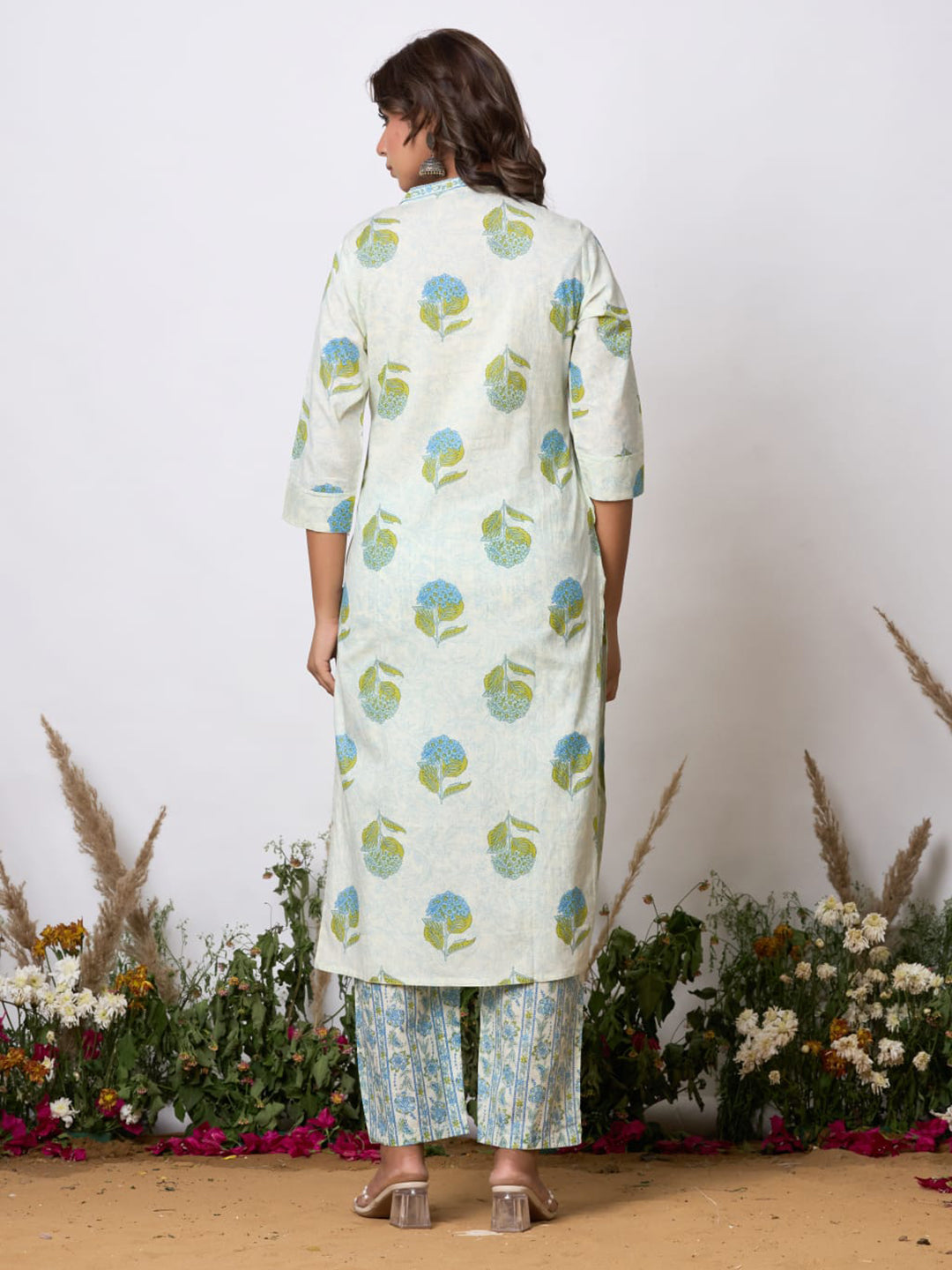 Printed Cotton Blend Kurta With Pants & Dupatta