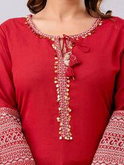 Neck Patti Cotton Kurta With Pants