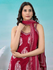 Printed Cotton Kurta With Pants & Dupatta