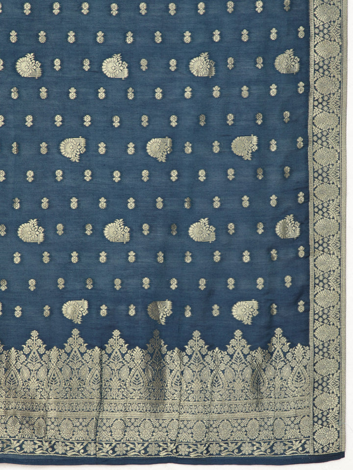 Neck Embroidered Chanderi Unstitched Suit Piece With Dupatta