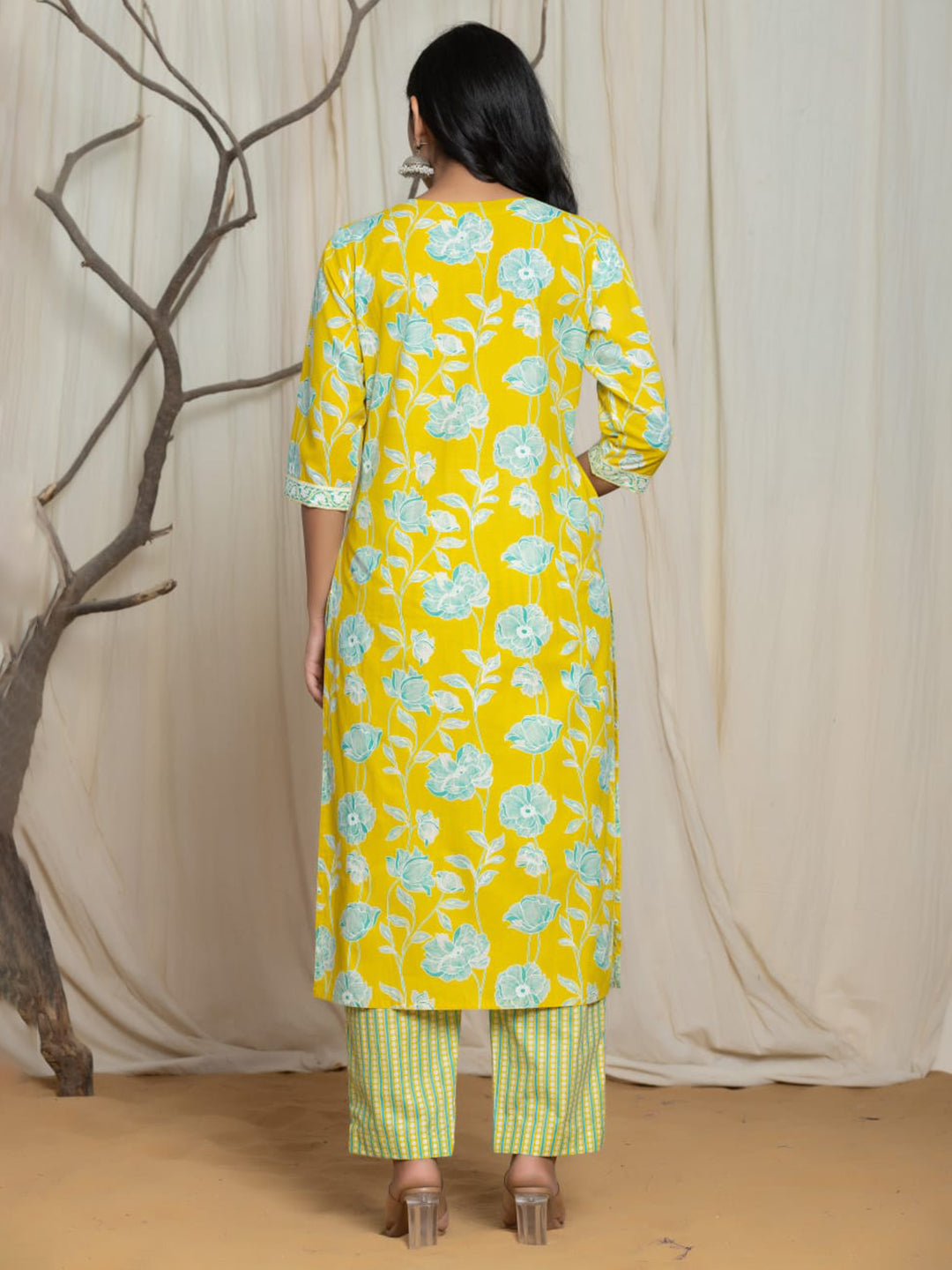 Yellow Embroidered Cotton Blend Straight Suit Set With Dupatta