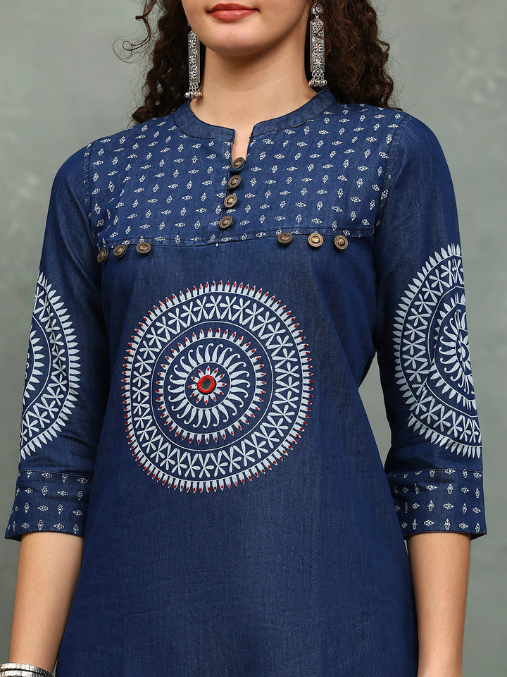 Printed Denim Kurta