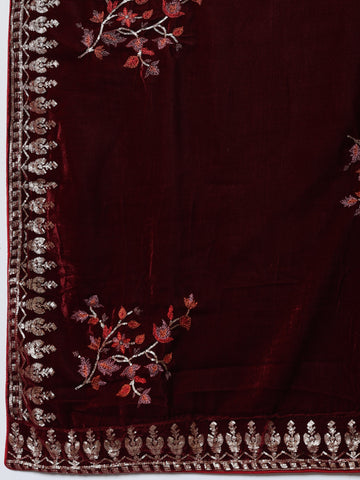 Neck Embroidered Velvet Unstitched Suit Piece With Dupatta