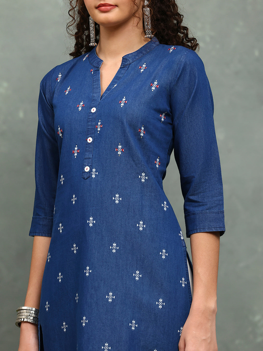 Printed Denim Kurta